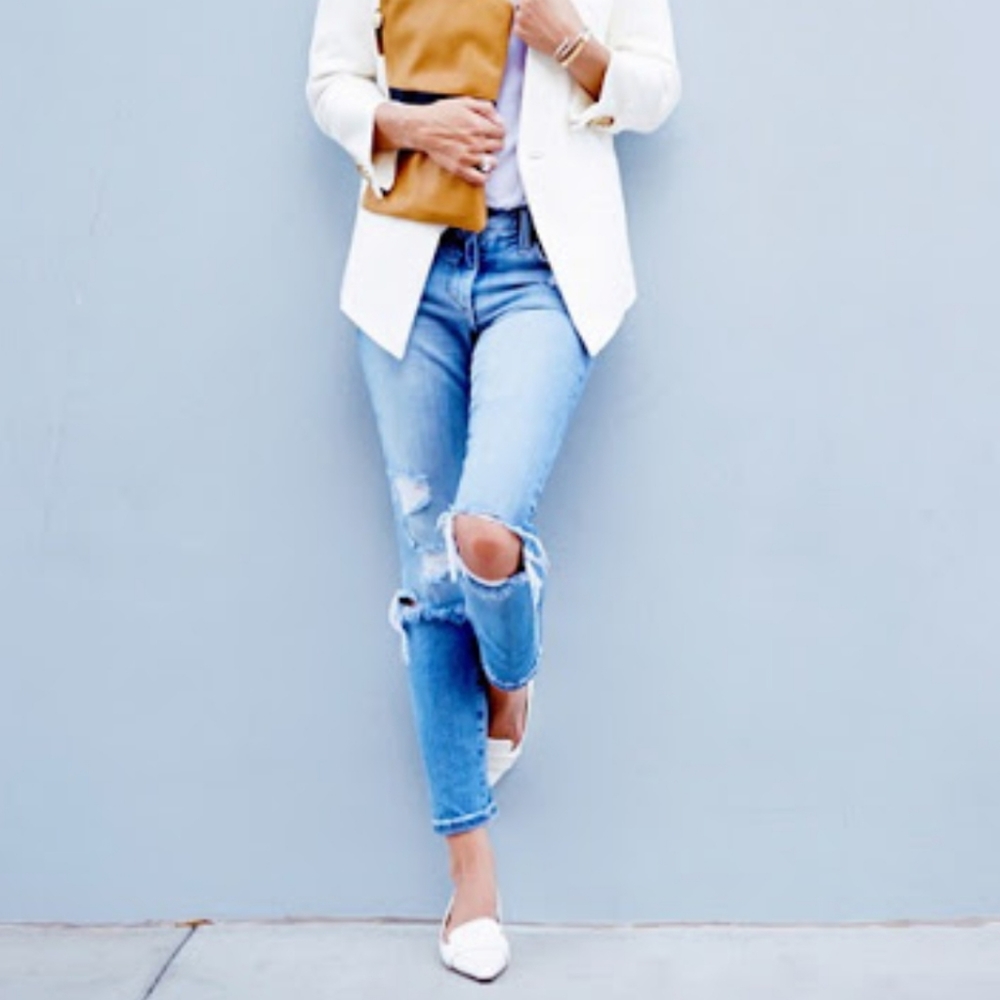 GUESS Blue Distressed Skinny Cropped Ankle Jeans